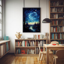 Moon Oil Painting Original - Enchanting Night Sky Art | Small, Signed Cloud Moon Landscape