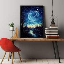 Moon Oil Painting Original - Enchanting Night Sky Art | Small, Signed Cloud Moon Landscape