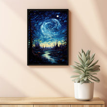 Moon Oil Painting Original - Enchanting Night Sky Art | Small, Signed Cloud Moon Landscape