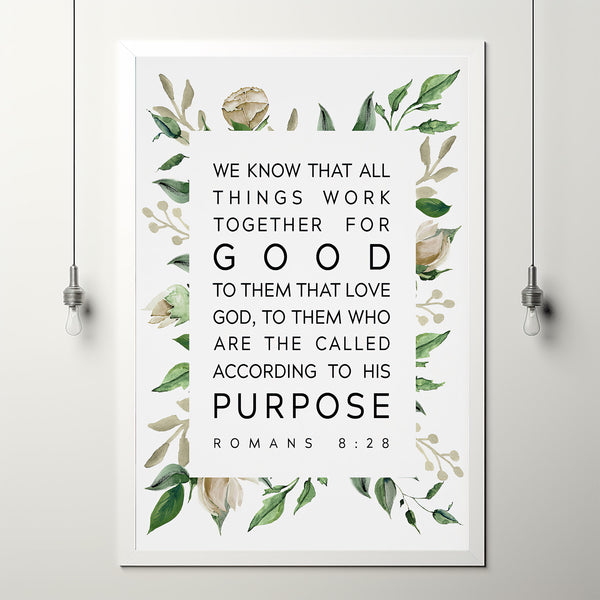 Romans 8:28 'All Things Work Together' Bible Verse | Uplifting Christian Wall Decor for Hope and Faith