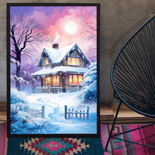 Christmas Wall Art - Enchanting Snowing House Poster for Festive Holiday Decor