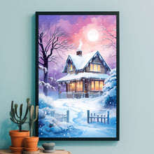 Christmas Wall Art - Enchanting Snowing House Poster for Festive Holiday Decor