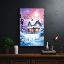Christmas Wall Art - Enchanting Snowing House Poster for Festive Holiday Decor