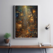 Surreal Library in the Forest Poster - Enchanting Tree in Library Wall Art, Abstract and Whimsical Book Haven Print
