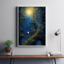 Surreal Library in the Forest Poster - Enchanting Tree in Library Wall Art, Abstract and Whimsical Book Haven Print