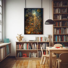 Surreal Library in the Forest Poster - Enchanting Tree in Library Wall Art, Abstract and Whimsical Book Haven Print