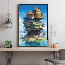 Dreamy Ocean Side Painting - Original Print | Vintage Cliffside Seaview Poster | Anime-Inspired Poster Gift