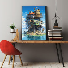 Dreamy Ocean Side Painting - Original Print | Vintage Cliffside Seaview Poster | Anime-Inspired Poster Gift