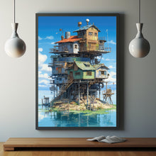 Dreamy Ocean Side Painting - Original Print | Vintage Cliffside Seaview Poster | Anime-Inspired Poster Gift