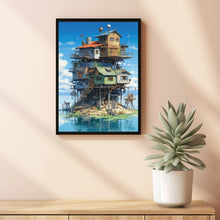 Dreamy Ocean Side Painting - Original Print | Vintage Cliffside Seaview Poster | Anime-Inspired Poster Gift