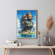 Dreamy Ocean Side Painting - Original Print | Vintage Cliffside Seaview Poster | Anime-Inspired Poster Gift