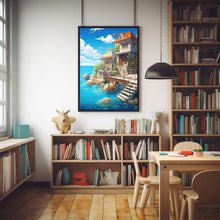 House by the Sea Poster - Tranquil Anime-Inspired Seaside Wall Art