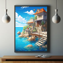 House by the Sea Poster - Tranquil Anime-Inspired Seaside Wall Art