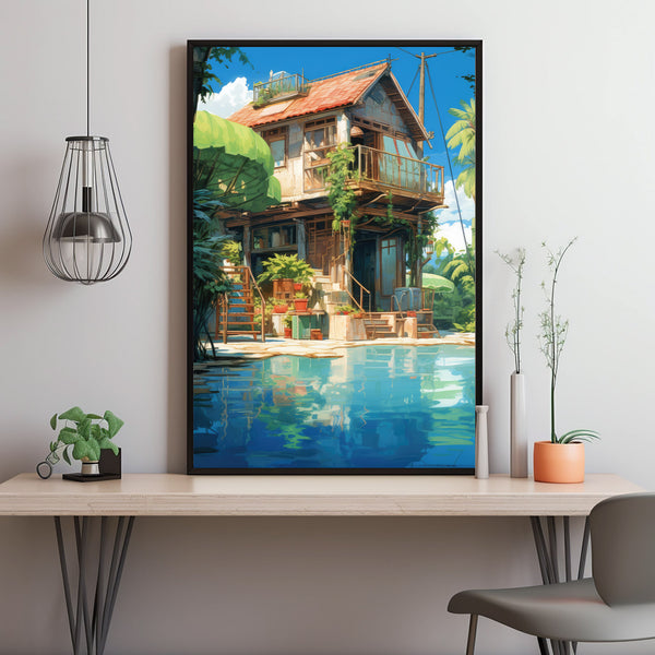 Dreamy Ocean Side Painting - Original Print | Vintage Cliffside Seaview Poster | Anime-Inspired Poster Gift