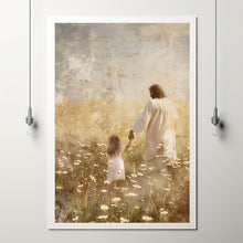 Life With Him, Jesus Christ and Little Girl Walking , Jesus Carrying Girl, Christian Wall Art, Bible Art, Faithful Art, Jesus Painting