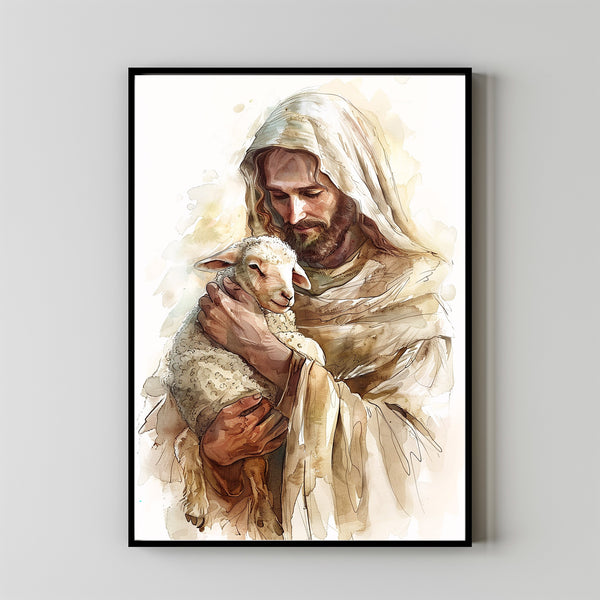 Forgiven, Christian Wall Art, Jesus Leaves the 99, Jesus Digital Art, LDS Art, Bible Printable, Christian Painting, Jesus and Lamb Painting