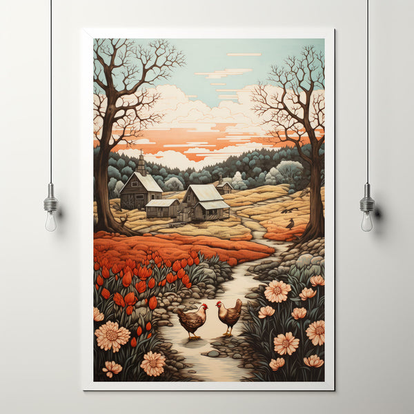 Vintage Farmhouse Painting - Classic Homestead Art Print - Rustic Country Farm Poster for Timeless Home Decor - Gift Framhouse