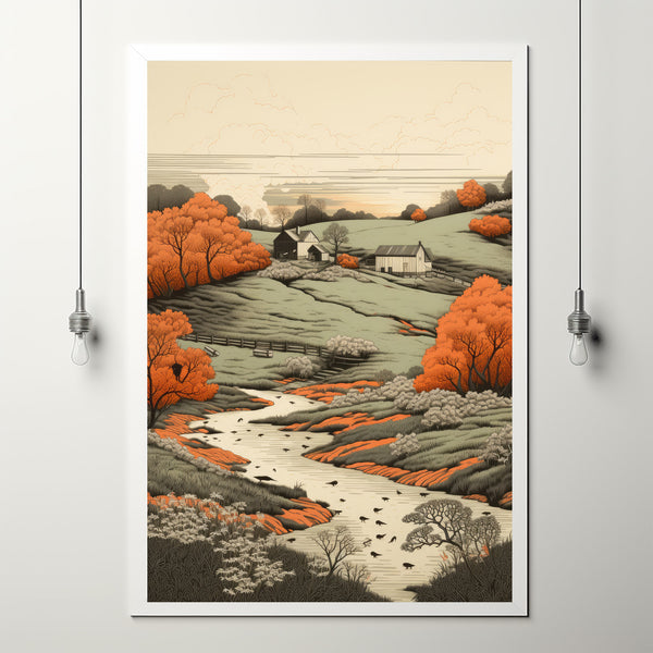 Vintage Farm Painting Poster - Classic Homestead Art Print - Rustic Country Farmhouse Decor for Traditional Home Styling - Gift Framhouse