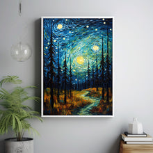 Van Gogh Inspired Spiritual Forest Starry Night Poster - Unique Metallic Art Print for Home Decor, Perfect Artistic Gift