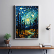 Van Gogh Inspired Spiritual Forest Starry Night Poster - Unique Metallic Art Print for Home Decor, Perfect Artistic Gift