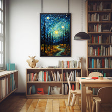 Van Gogh Inspired Spiritual Forest Starry Night Poster - Unique Metallic Art Print for Home Decor, Perfect Artistic Gift