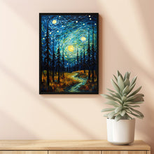 Van Gogh Inspired Spiritual Forest Starry Night Poster - Unique Metallic Art Print for Home Decor, Perfect Artistic Gift