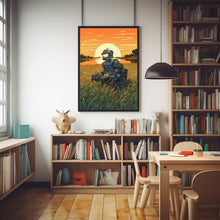 Robot Farming Rice Poster in Ukiyo-e Style | A Fusion of Futuristic and Traditional Art