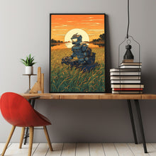 Robot Farming Rice Poster in Ukiyo-e Style | A Fusion of Futuristic and Traditional Art