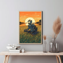 Robot Farming Rice Poster in Ukiyo-e Style | A Fusion of Futuristic and Traditional Art