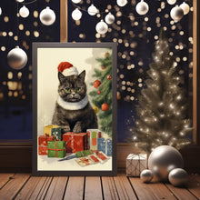 Vintage Christmas Cat Poster - Festive Santa Hat Feline Art Print, Unique Xmas Decor, Holiday Wall Art