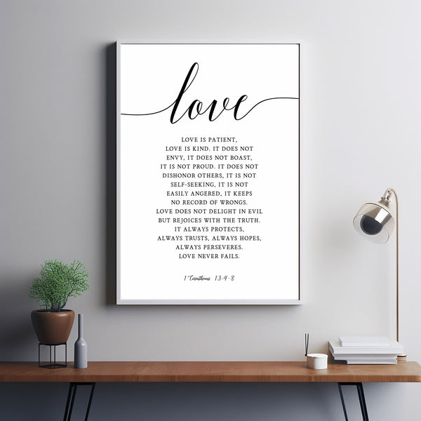 1 Corinthians 13:4-8 Bible Verse Poster - Inspirational Love Scripture, Perfect Christian Gift for Home Decor