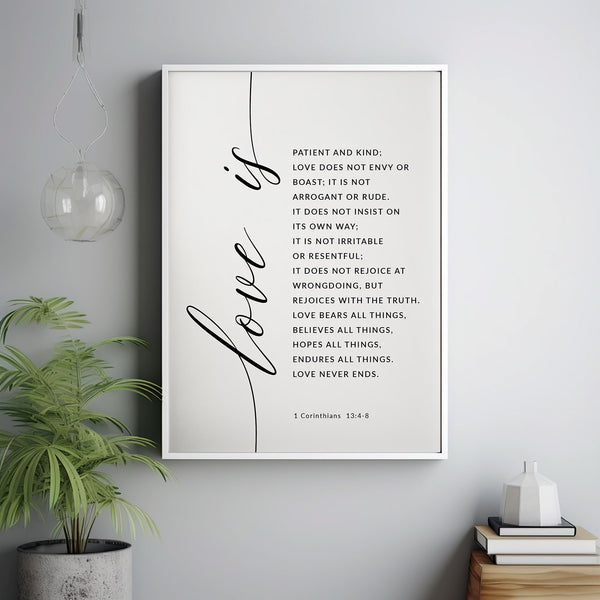 1 Corinthians 13:4-8 ESV 'Love Is Patient' Bible Verse Poster - Elegant Scripture Wall Art, Perfect Wedding Gift