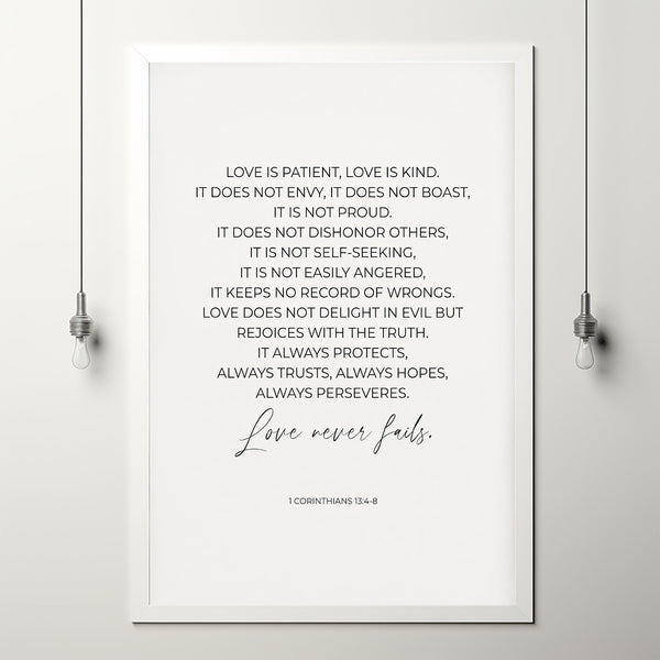 1 Corinthians 134-8 Love is Patient Love is Kind Christian Marriage Bible Verse Poster Wall Art Sign, Religious Bedroom Decor