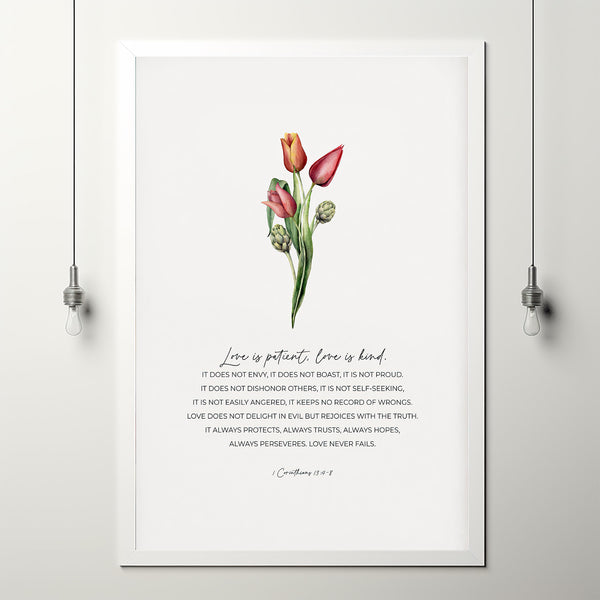 1 Corinthians 134-8 Poster Wedding Bible Verse Wall Art, Floral Christian Scripture Poster, Love is Patient Love is Kind Print