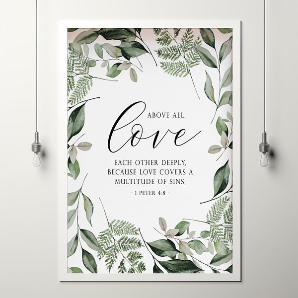1 Peter 4:8 'Love Each Other Deeply' Bible Verse Wall Art - Perfect Christian Wedding Gift, Inspirational Scripture Poster