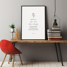 1 Peter 48 Poster Marriage Scripture Art, Floral Christian Wedding Bible Verse Poster, Above All Love Each Other Deeply