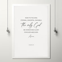 1 Timothy 117 Now To the King Eternal Poster Christian Wall Art, Modern Typography Bible Verse Poster, Christmas Scripture Decor