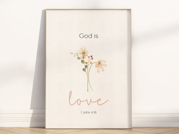 1 John 416 God is Love Bible Verse Wall Art Poster, Modern Christian Floral Scripture quote about love Valentines Day wedding Gift Print 1560271761