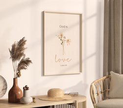 1 John 416 God is Love Bible Verse Wall Art Poster, Modern Christian Floral Scripture quote about love Valentines Day wedding Gift Print 1560271761