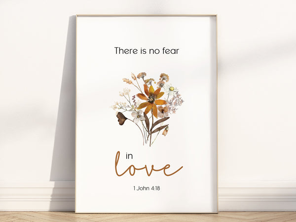 1 John 418 There is no fear in love Bible Verse Wall Art Poster, Modern Christian Floral Scripture Quote about love Artwork Poster Print 1412170973