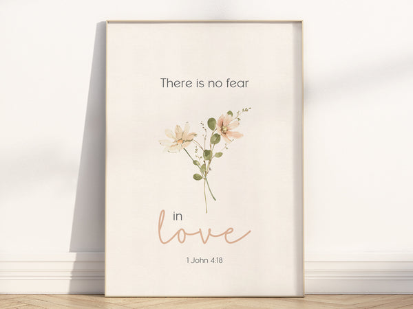 1 John 418 There is no fear in love Bible Verse Wall Art Poster, Modern Christian Floral Scripture Quote about love Artwork Poster Print 1546089394