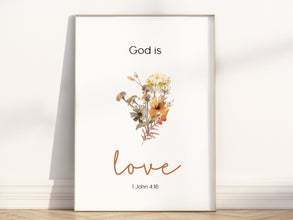 1 John 4 16 18 19 Christian Bible Verse Wall Art Poster, modern scripture quote about love, we love because he first loved us home decor 1412179329