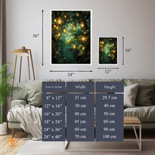 Mystical Forest Poster - Ethereal Lanterns Illuminating Enchanted Woods - Magical Floating Lights Wall Art