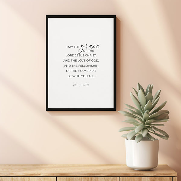 2 Corinthians 1314 May the Grace Minimalist Christian Scripture Wall Art Poster, Modern Bible Verse Bedroom Decor Poster