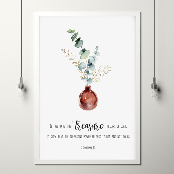 2 Corinthians 4:7 'Treasure In Jars Of Clay' Bible Verse Wall Art - Inspirational Christian Gift, Spiritual Scripture Poster