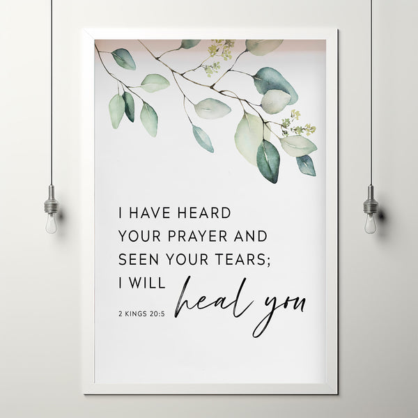 2 Kings 20:5 'I Will Heal You' Bible Verse Wall Art - Uplifting Christian Decor for Hope and Healing