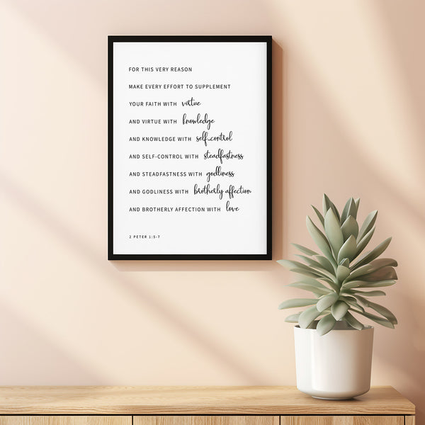 2 Peter 1:5-7 Bible Verse Wall Art - Cultivate Virtue and Faith with Inspirational Christian Wall Decor