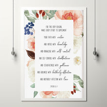 2 Peter 1:5-7 'Make Every Effort' Floral Bible Verse Wall Art - Inspiring Christian Gift for Growth and Virtue