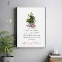 2 Thessalonians 316 Peace Quote Christian Christmas Scripture Poster Wall Art with Watercolor Christmas Tree, Winter Bible Verse Print