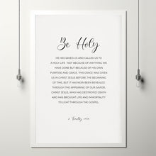 2 Timothy 1910 Poster Bible Verse Wall Art for Christian Easter Decor, Minimalist Be Holy Scripture Typography Artwork, Baptism Gift